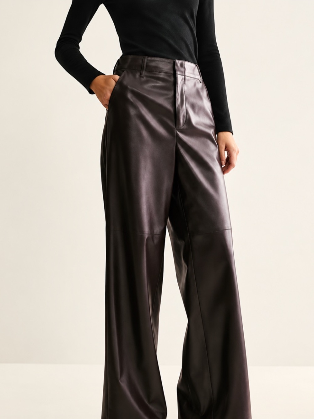 Wide-Leg Faux Leather Pants in Brown